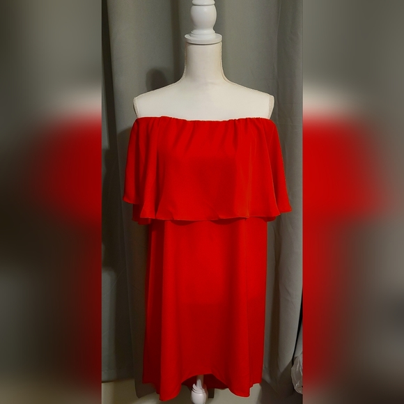 Romwe Women's Off The Shoulder Ruffle Casual Loose Shift Red Dress XL - Picture 6 of 10